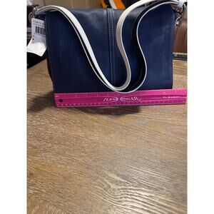 NEW Vintage Coach 9570 Hampton Blue and Cream Leather Flap Crossbody